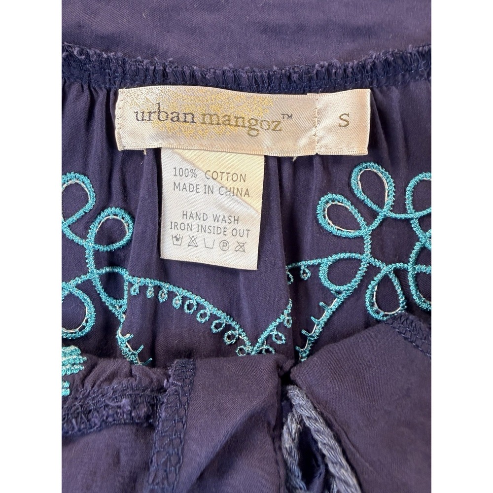 Urban Mangoz Embroidered Boho Peasant Top Navy Blue Tassel Cotton Small - Picture 5 of 12